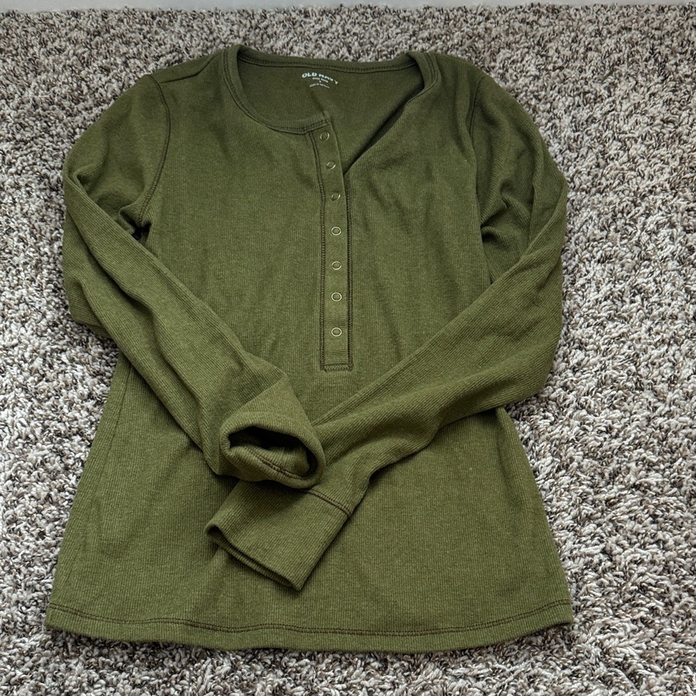 Old Navy Olive Green Long Sleeve Henley Thermal Top